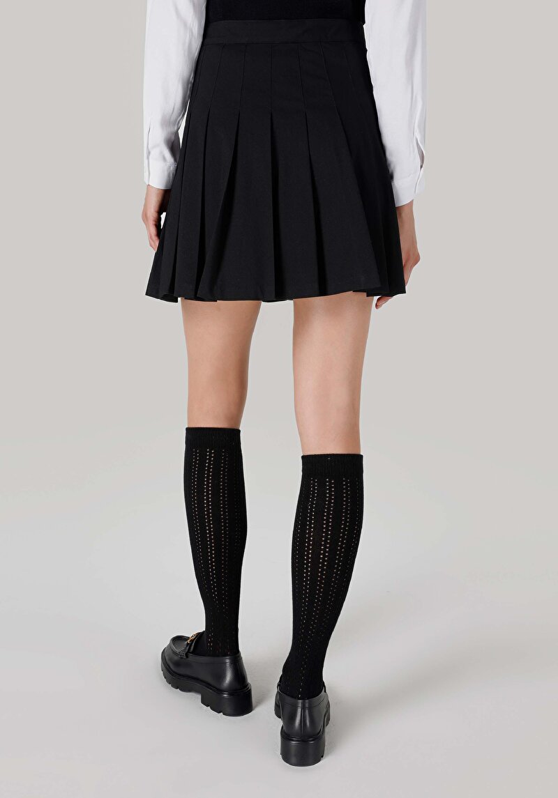 Mini Skirt Düz Fermuarlı Kadın Siyah Etek