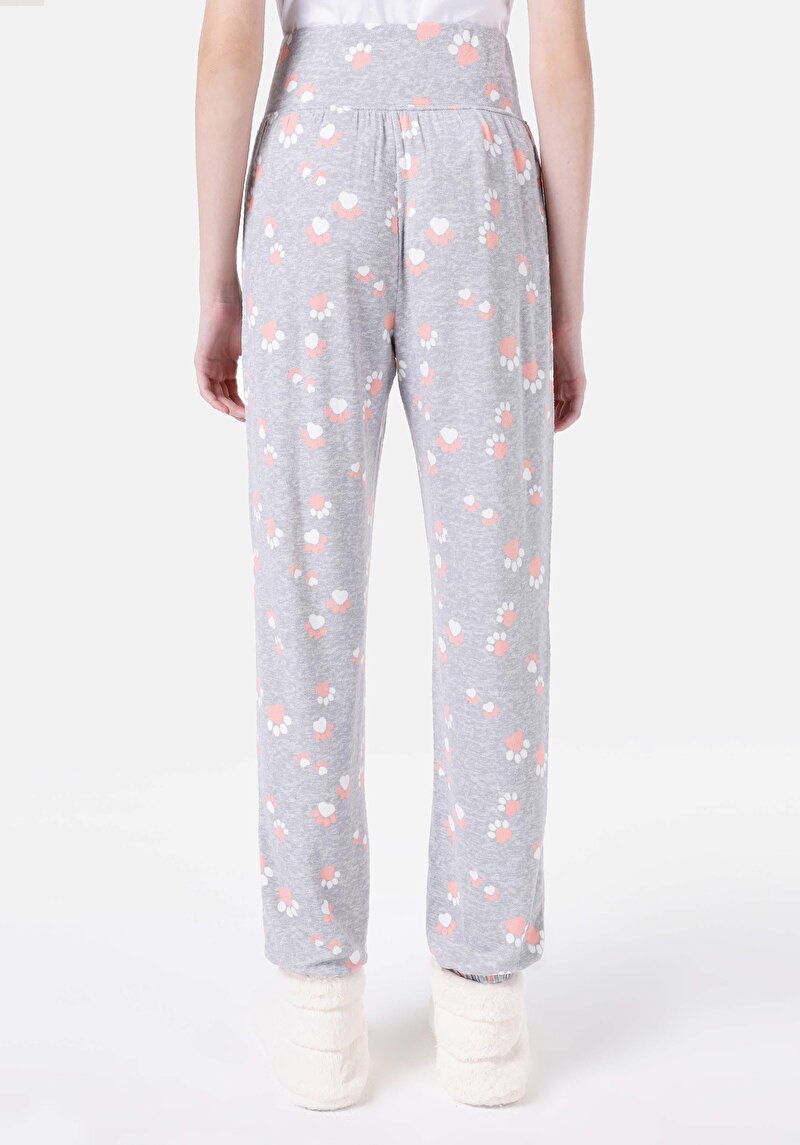 Regular Fit Orta Bel Baskılı Kadın Gri Eşofman Altı