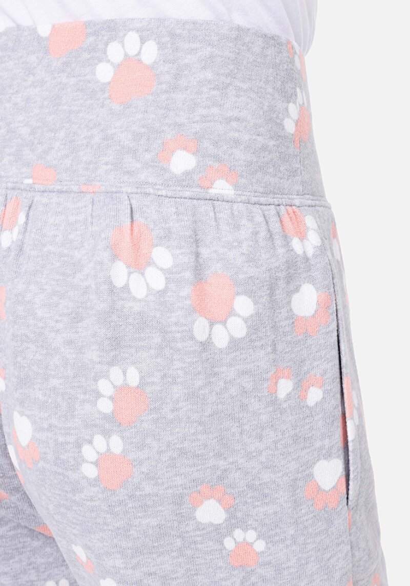 Regular Fit Orta Bel Baskılı Kadın Gri Eşofman Altı