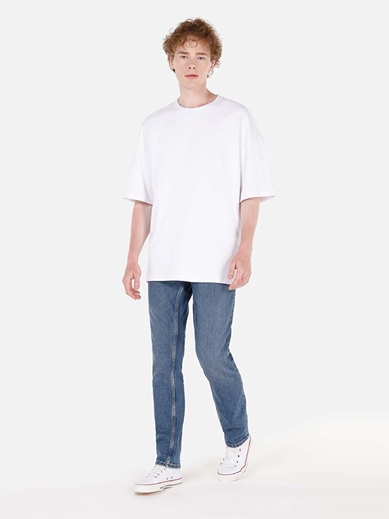 Straight Fit Düşük Bel Düz Paça Erkek Lacivert Jean Pantolon