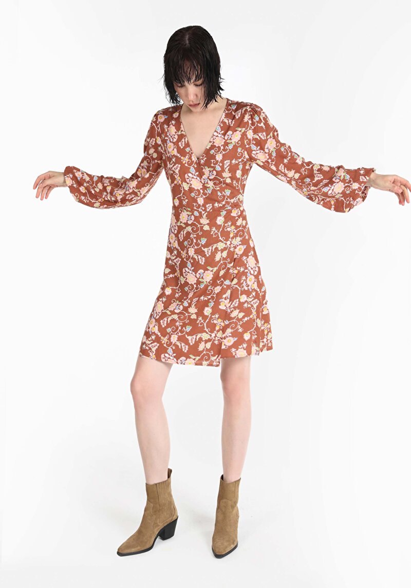 Viskozlu Slim Fit Kadın Çok Renkli Elbise