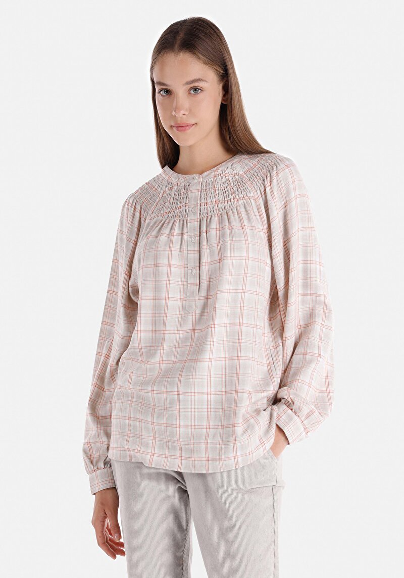 Regular Fit Yuvarlak Yaka Kadın Beyaz Uzun Kol Gömlek