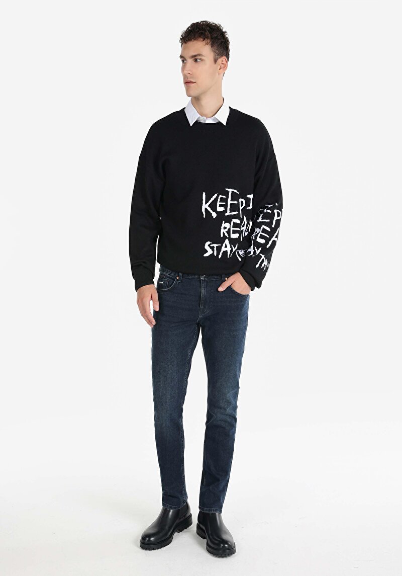 Straight Fit Orta Bel Düz Paça Erkek Lacivert Jean Pantolon