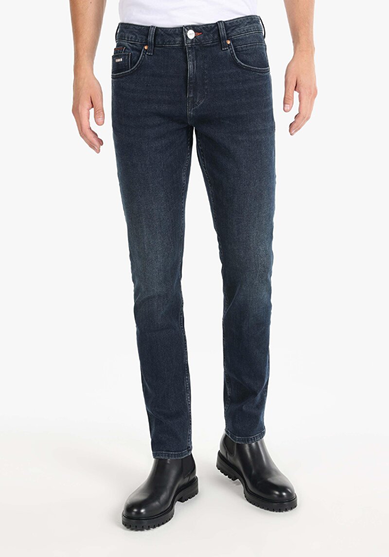 Straight Fit Orta Bel Düz Paça Erkek Lacivert Jean Pantolon