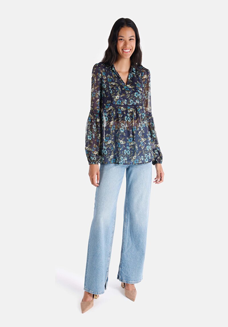 Regular Fit Shirt Neck Kadın Çok Renkli Uzun Kol Gömlek