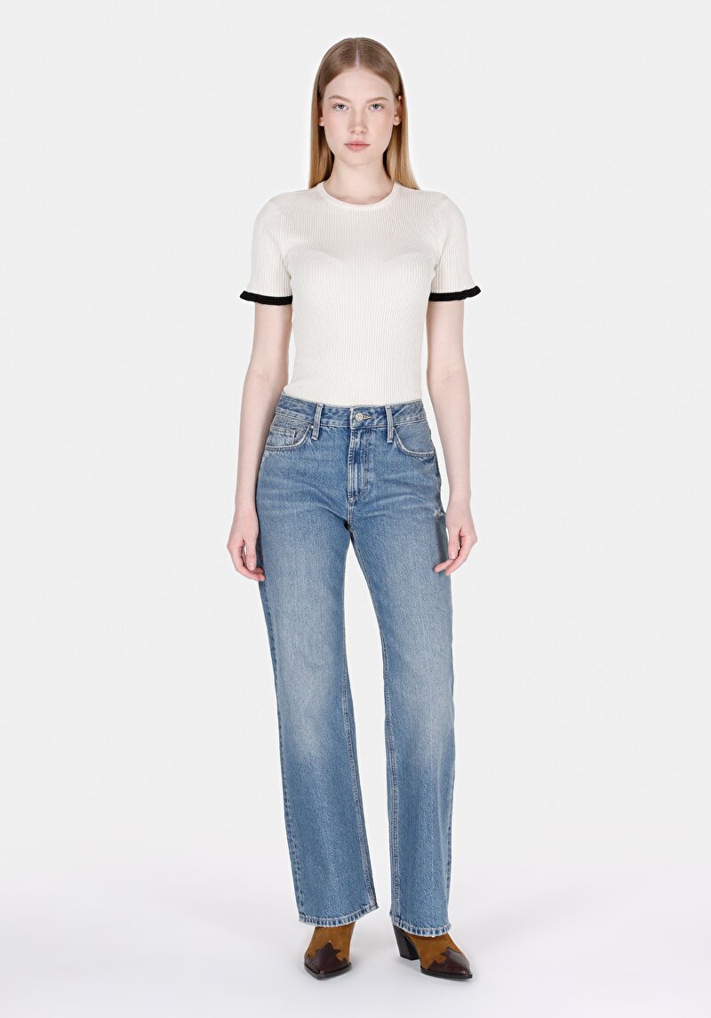 Straight Fit Kadın İndigo Jean Pantolon