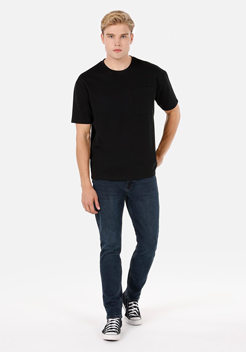 Regular Fit Orta Bel Daralan Paça Erkek İndigo Jean Pantolon