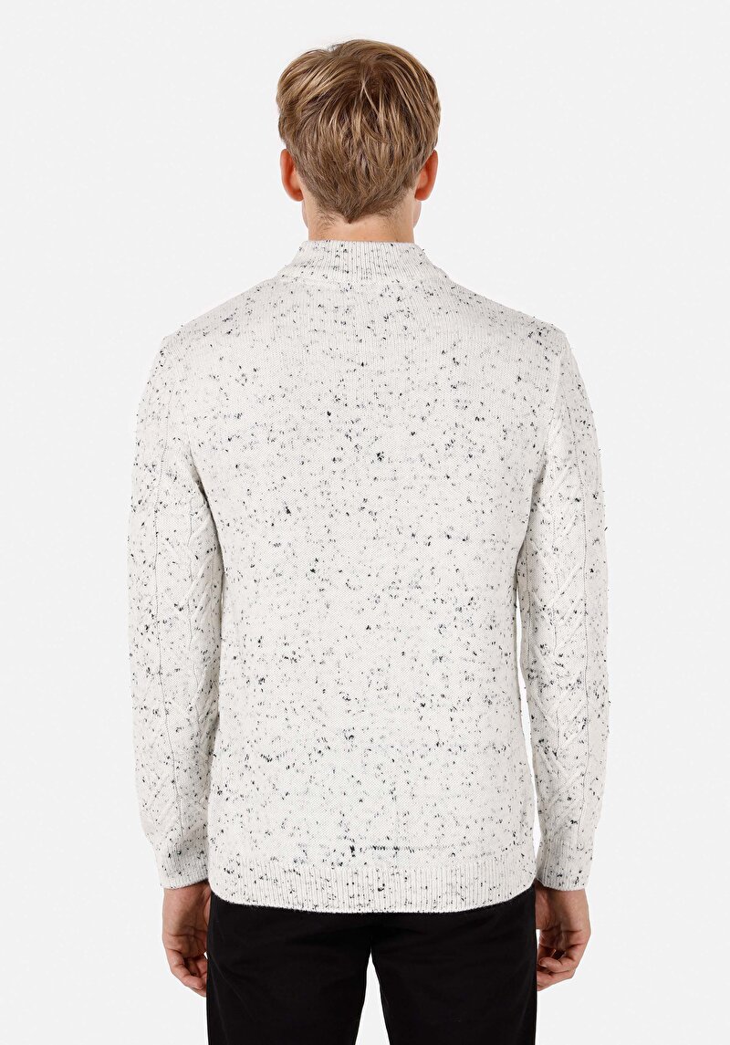 Slim Fit Dik Yaka  Erkek Ekru Kazak