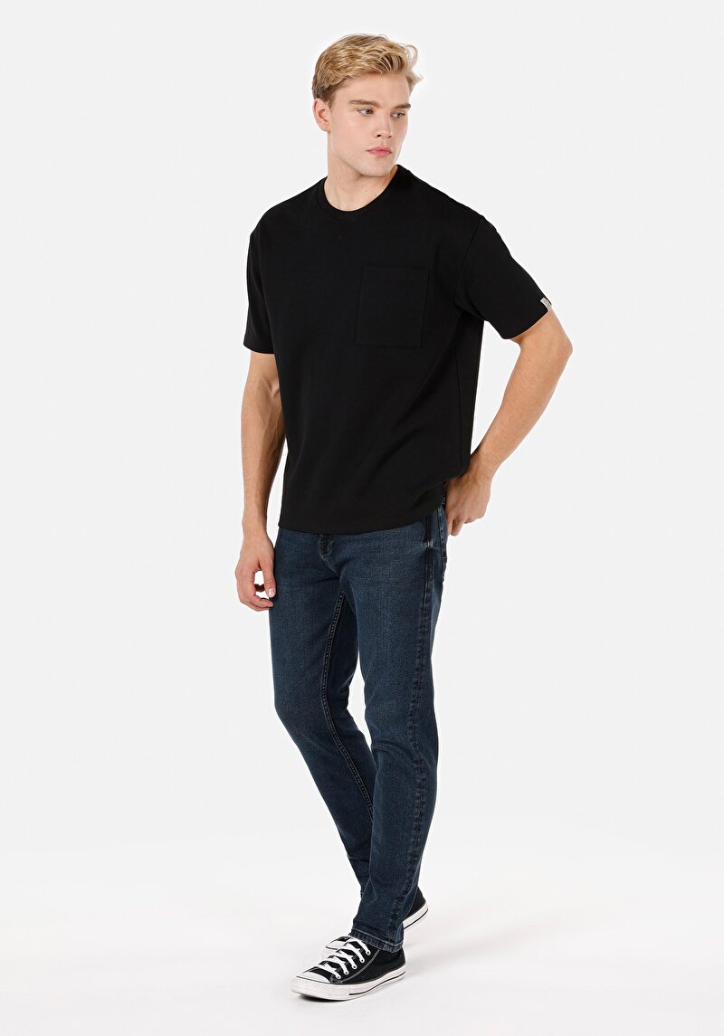 Regular Fit Orta Bel Daralan Paça Erkek İndigo Jean Pantolon