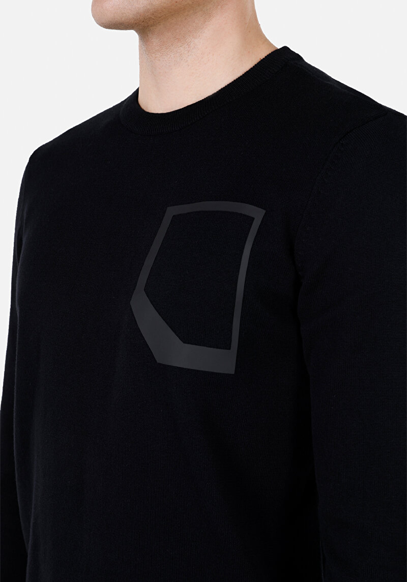 Regular Fit Yuvarlak Yaka Jakarlı Erkek Siyah Kazak