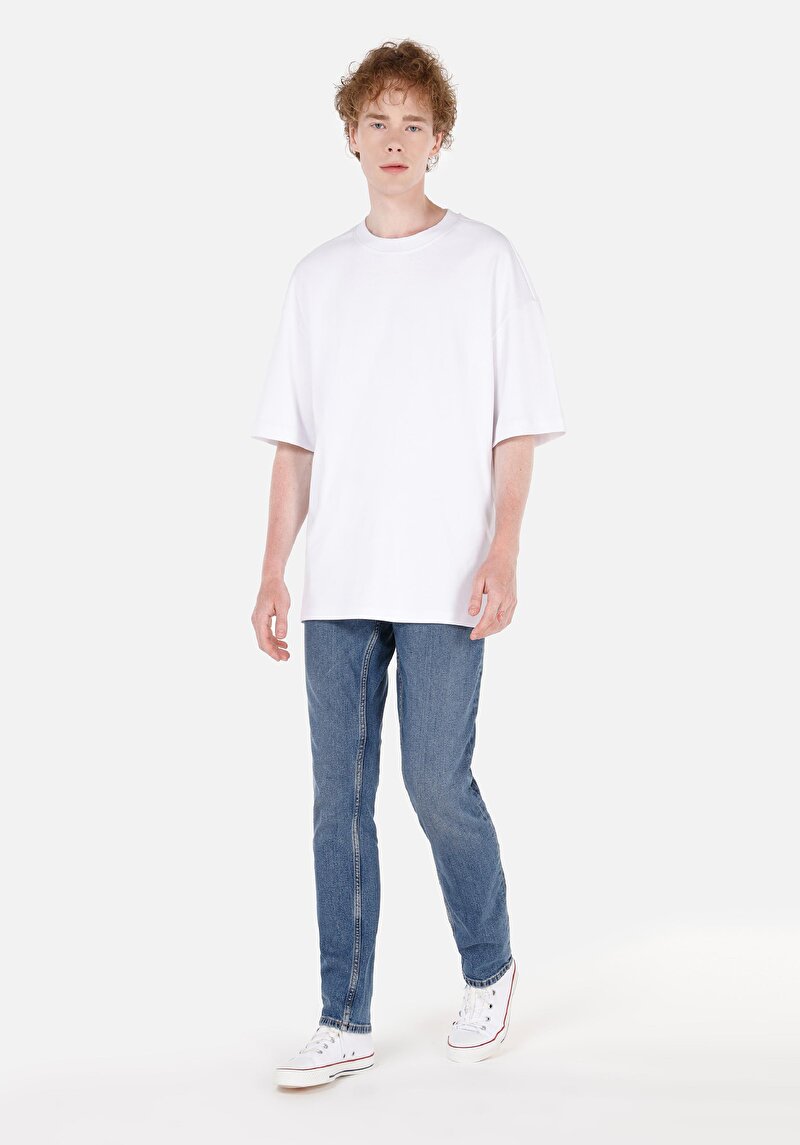 Straight Fit Düşük Bel Düz Paça Erkek Lacivert Jean Denim Pantolon