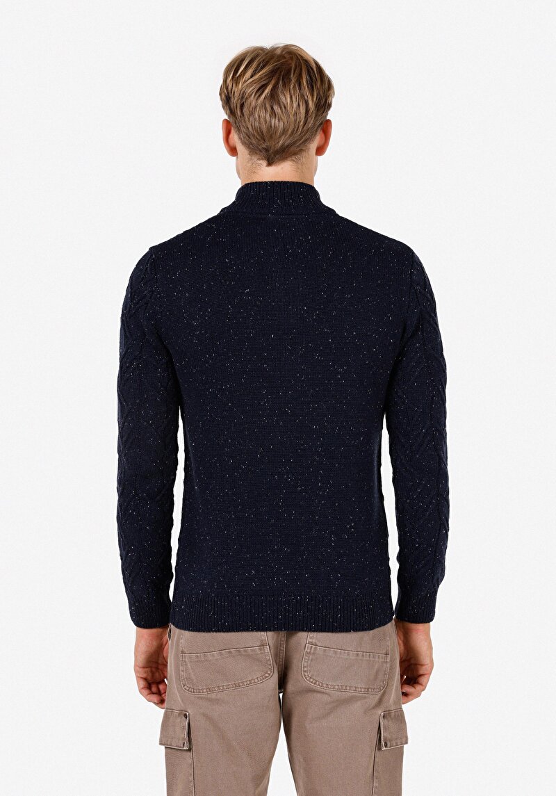 Slim Fit Dik Yaka Erkek Lacivert Kazak