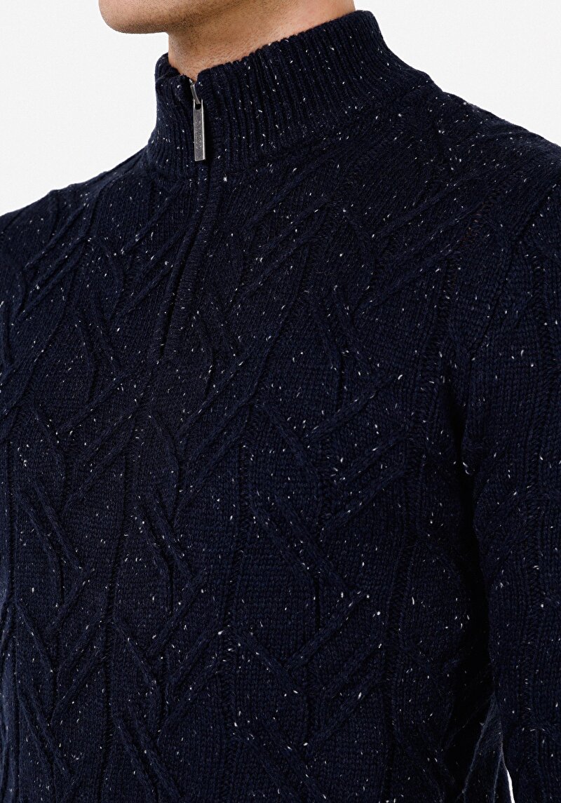 Slim Fit Dik Yaka Erkek Lacivert Kazak