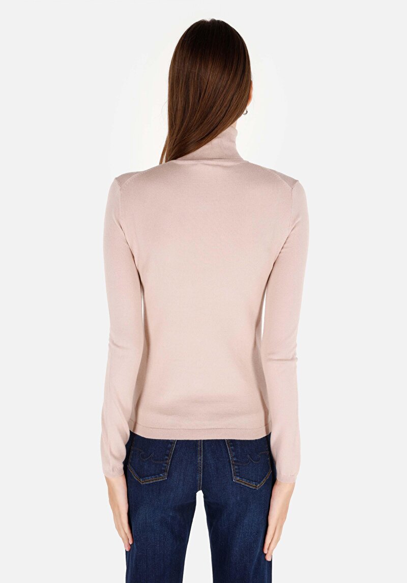 Slim Fit Balıkçı Yaka Kadın Bej Kazak