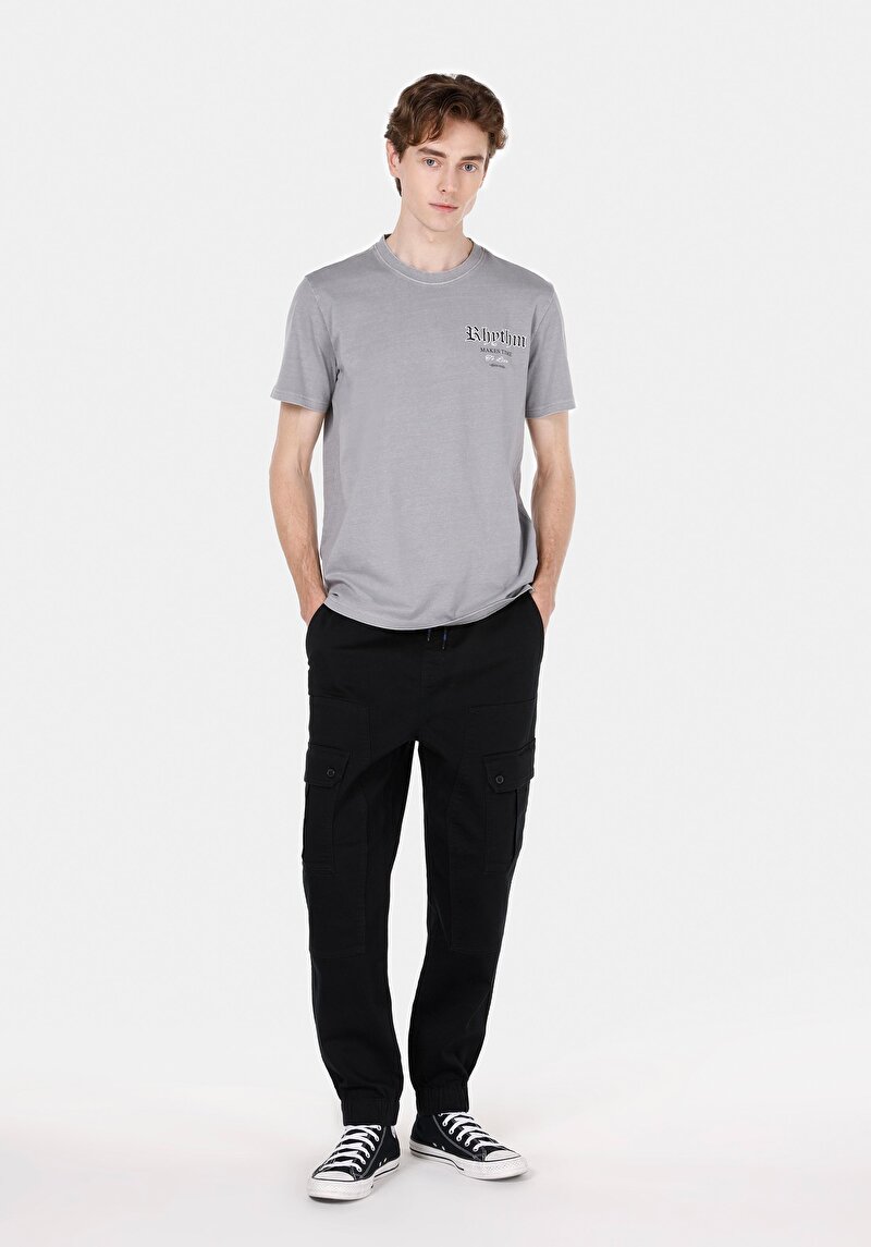 Slim Fit Orta Bel Lastikli Paça Erkek Siyah Pantolon