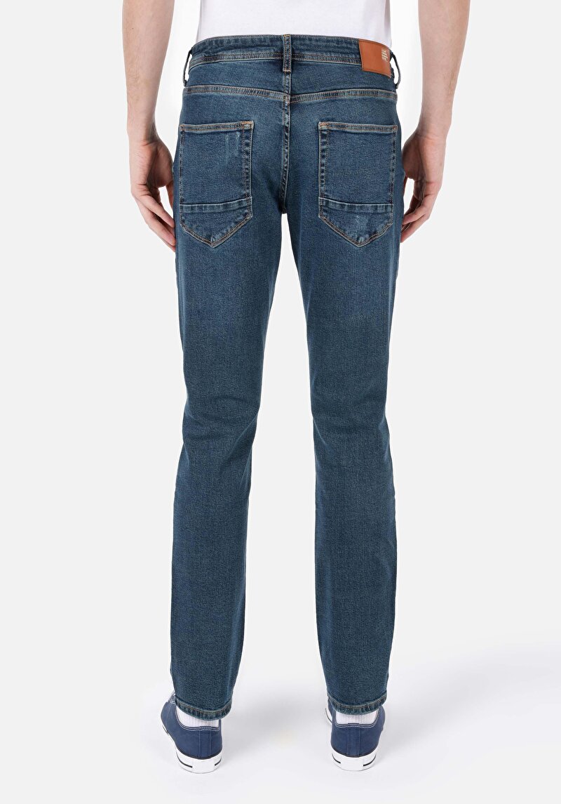 Straight Fit Düşük Bel Düz Paça Erkek İndigo Jean Pantolon