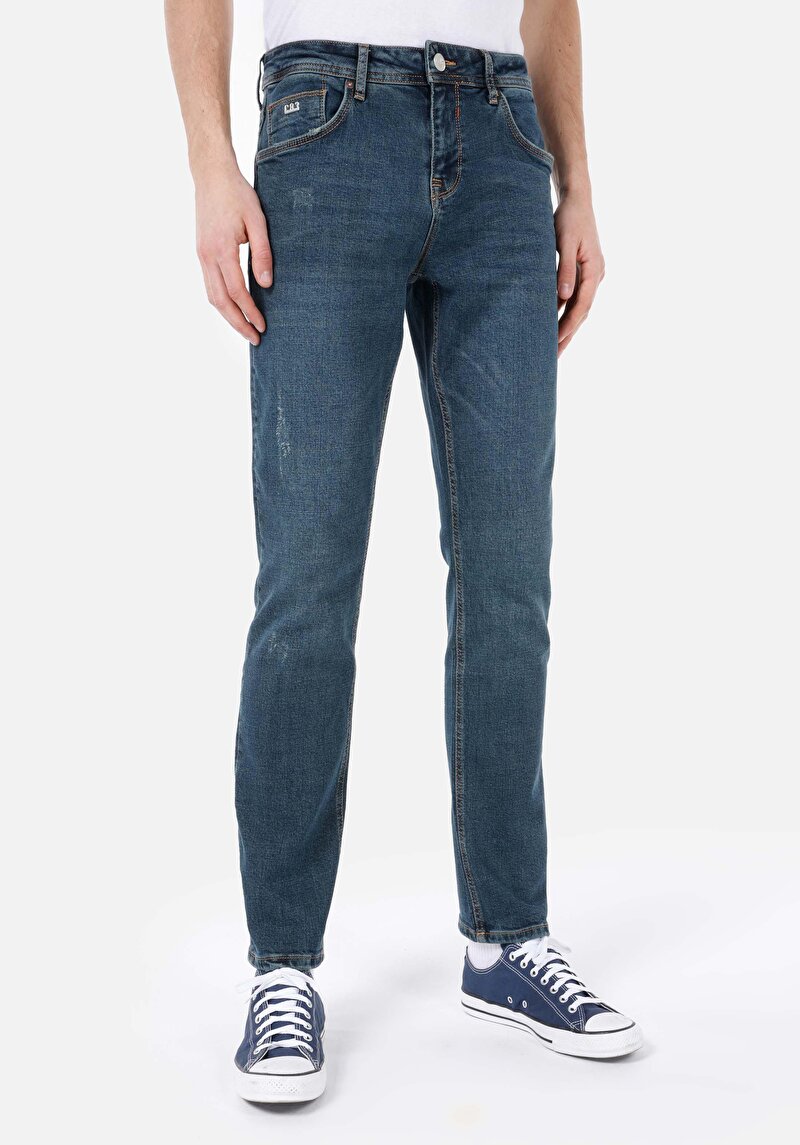 Straight Fit Düşük Bel Düz Paça Erkek İndigo Jean Pantolon