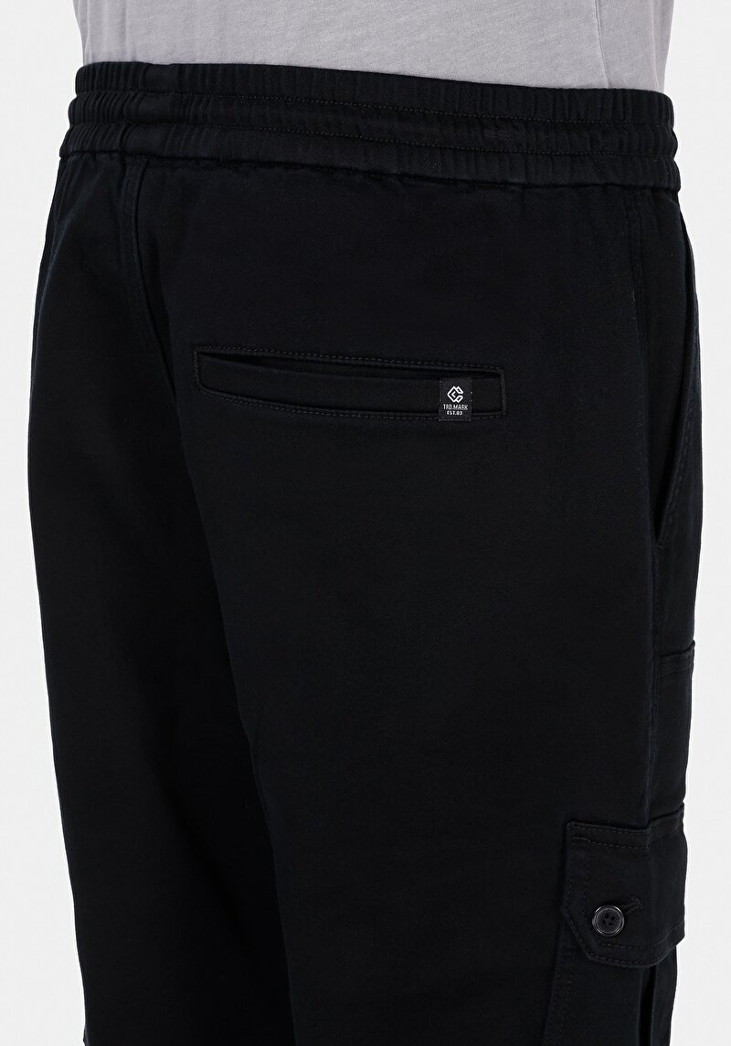 Slim Fit Orta Bel Lastikli Paça Erkek Siyah  Pantolon
