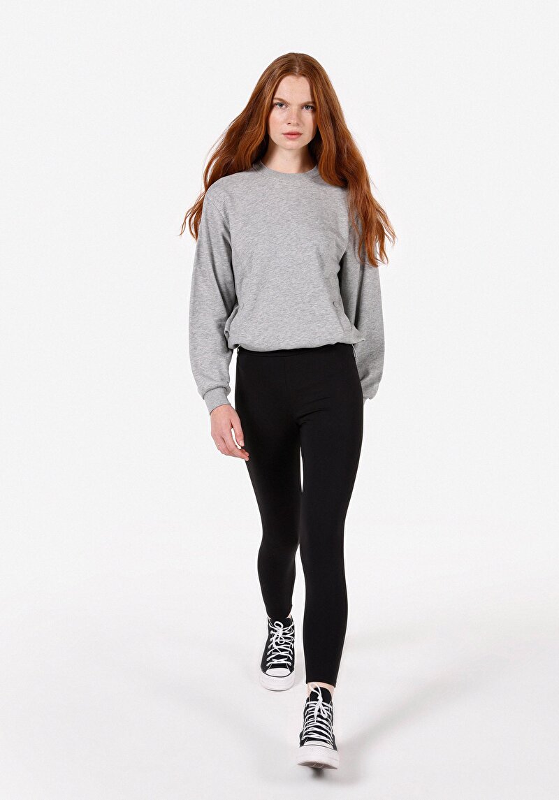 Slim Fit Yüksek Bel Kadın Siyah Örme Tayt