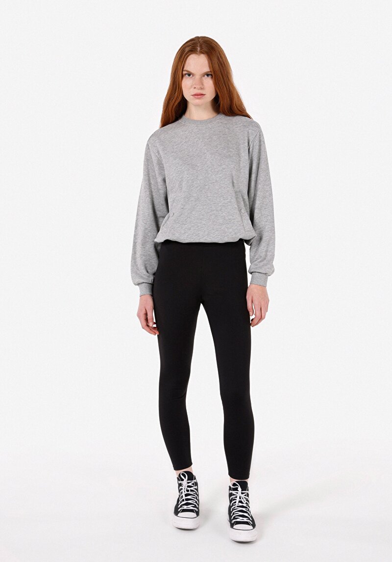 Slim Fit Yüksek Bel Kadın Siyah Örme Tayt