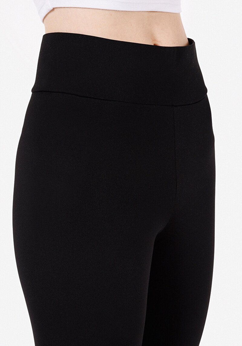 Slim Fit Yüksel Bel  Kadın Siyah Örme Tayt