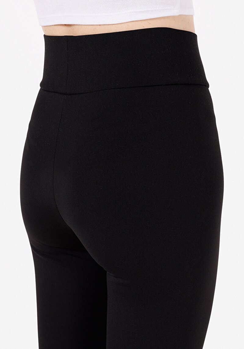 Slim Fit Yüksek Bel  Kadın Siyah Örme Tayt