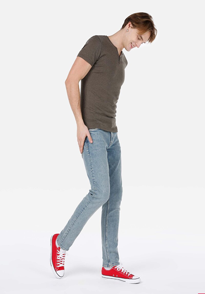 Straight Fit Düşük Bel Düz Paça Erkek İndigo Jean Pantolon