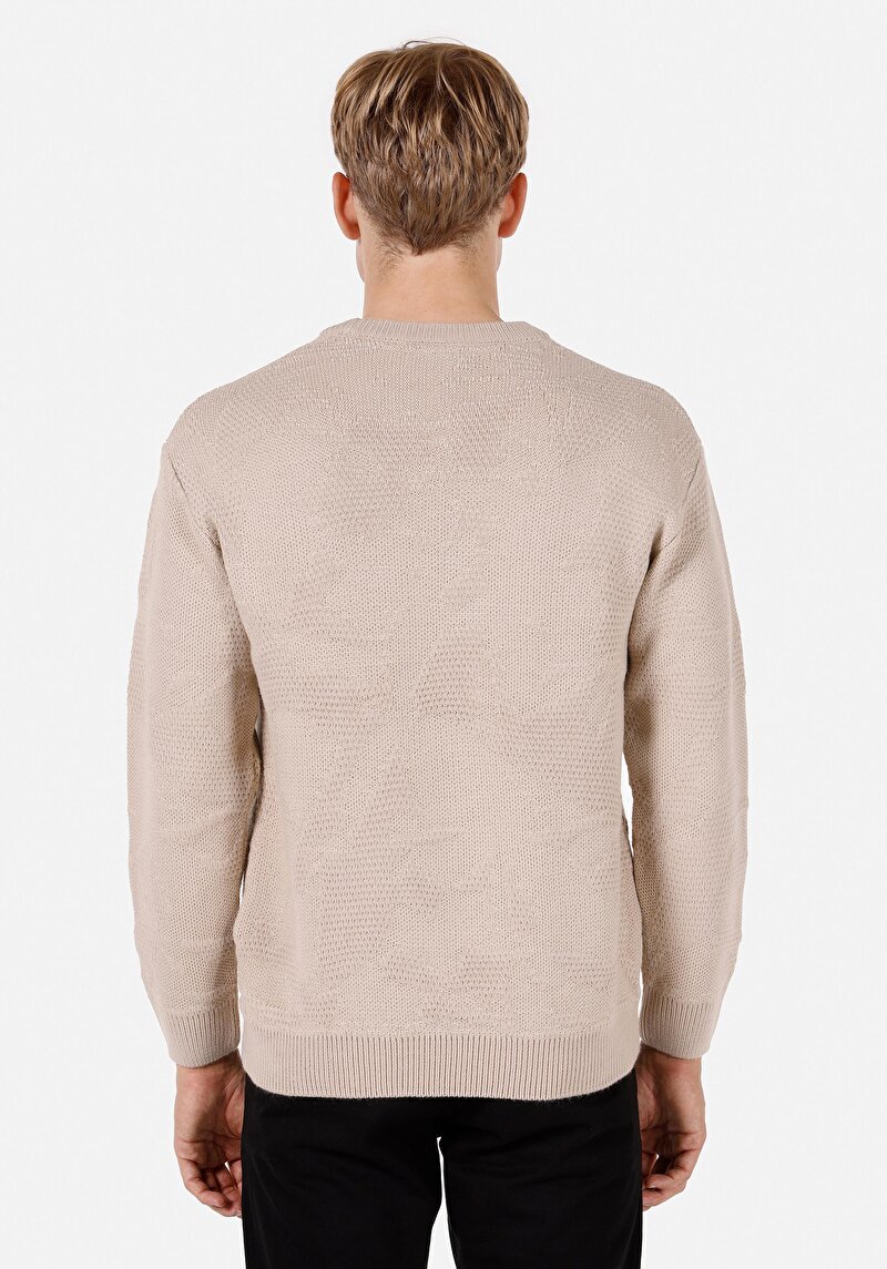 Comfort Fit Yuvarlak Yaka Erkek Bej Kazak