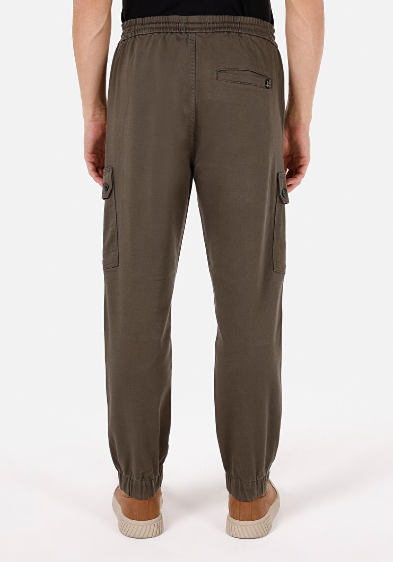 Slim Fit Orta Bel Lastikli Paça Erkek Yeşil Pantolon