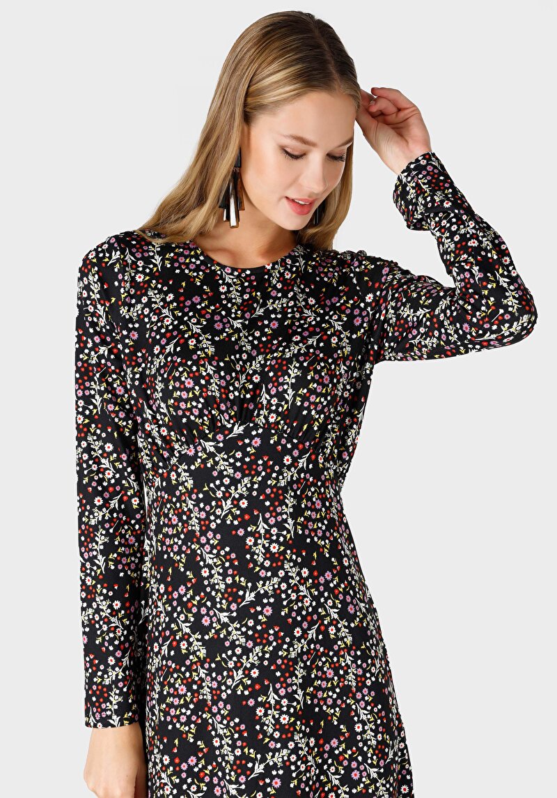 Regular Fit Örme Kadın Çok Renkli Uzun Kol Elbise