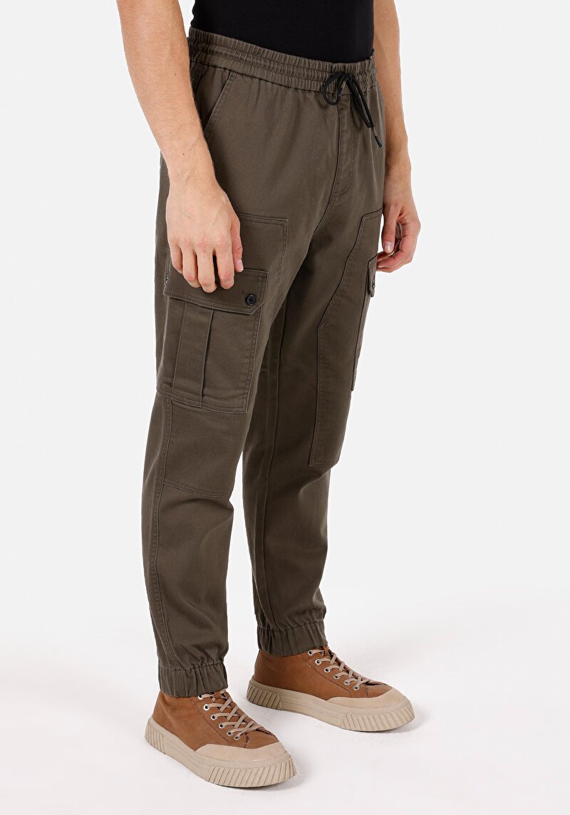 Slim Fit Orta Bel Lastikli Paça Erkek Yeşil Pantolon