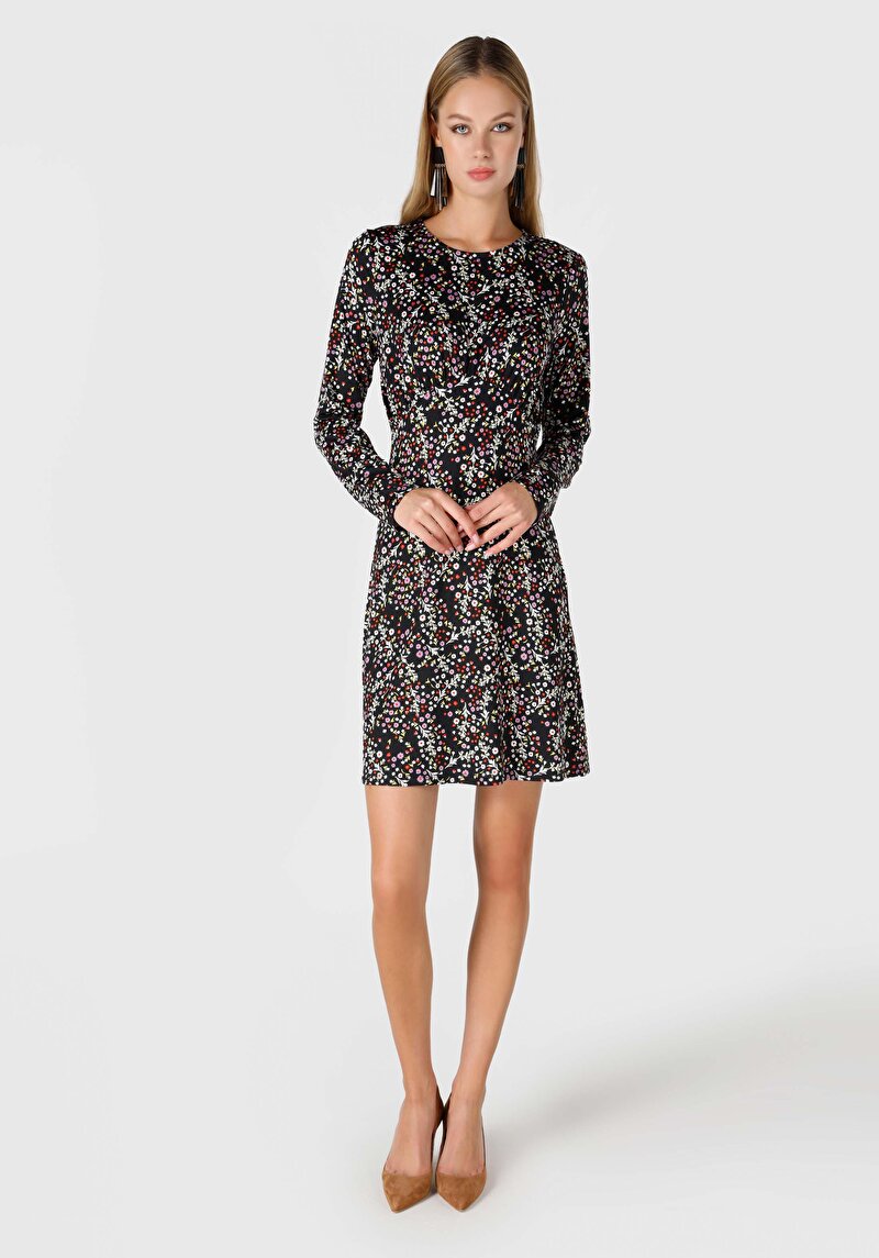 Regular Fit Örme Kadın Çok Renkli Uzun Kol Elbise