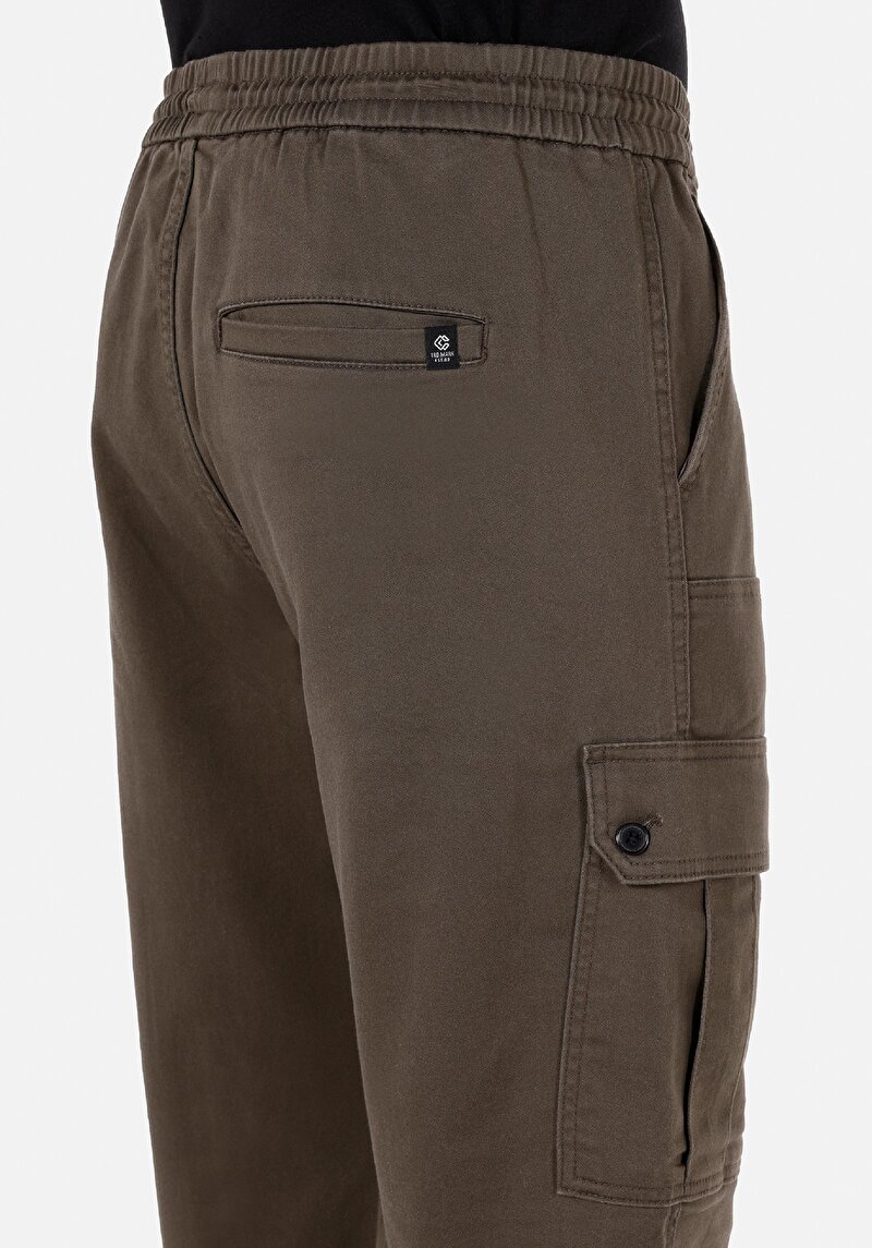 Slim Fit Orta Bel Lastikli Paça Erkek Yeşil  Pantolon