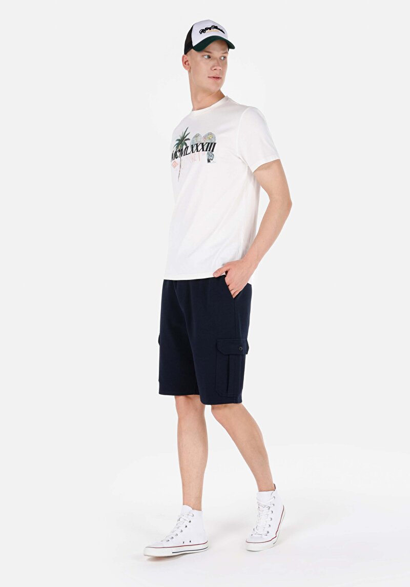 Slim Fit Orta Bel Düz Erkek Lacivert Şort