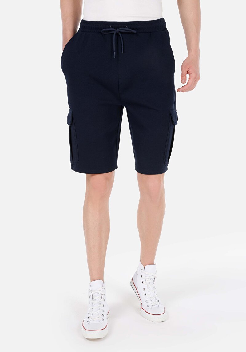 Slim Fit Orta Bel Düz Erkek Lacivert Şort