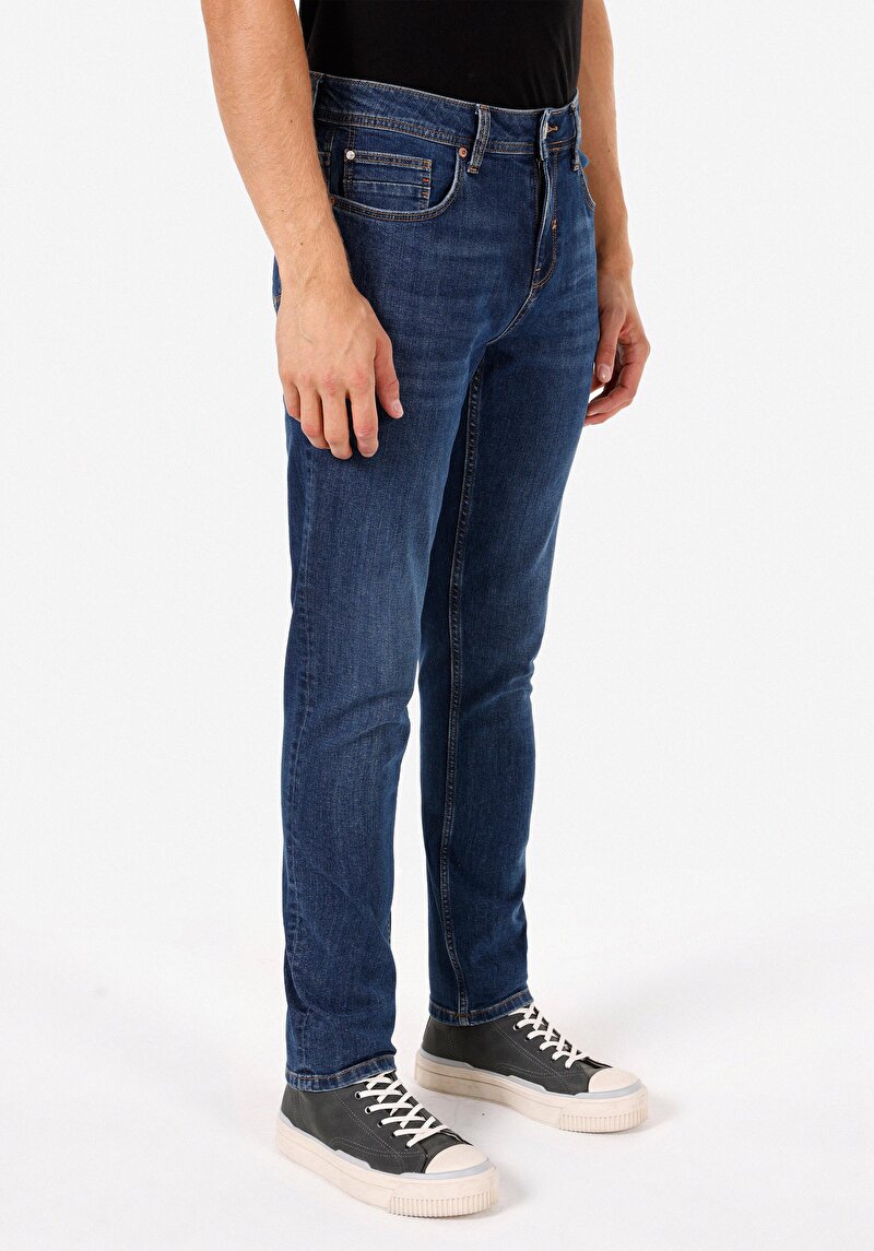 Straight Fit Erkek İndigo Jean Pantolon