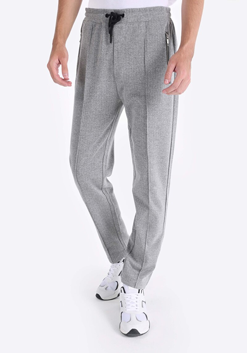 Slim Fit Orta Bel Düz Cepli Erkek Gri Eşofman Altı