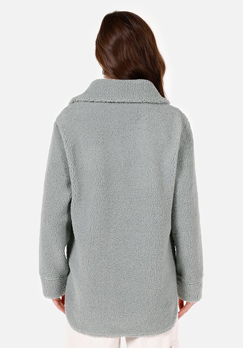 Regular Fit Fermuarlı Kadın Yeşil Sweatshirt