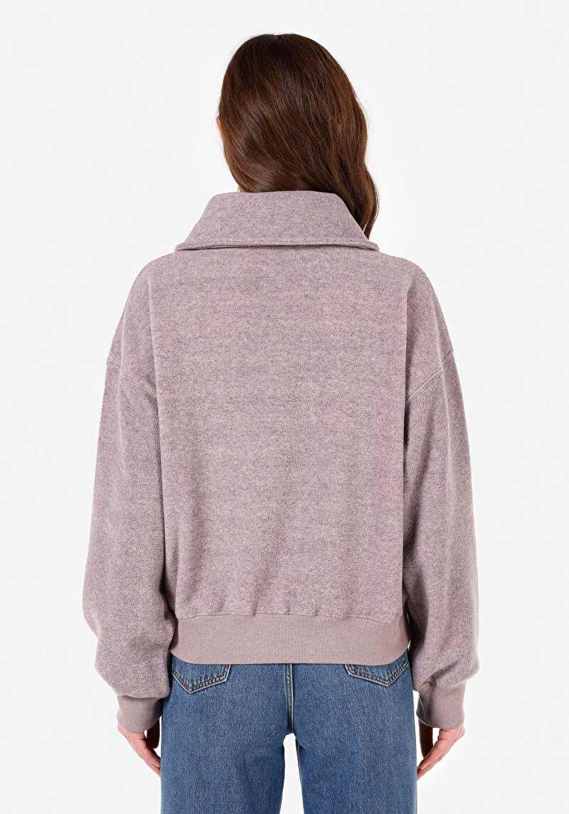 Regular Fit Fermuarlı Kadın Pembe Sweatshirt