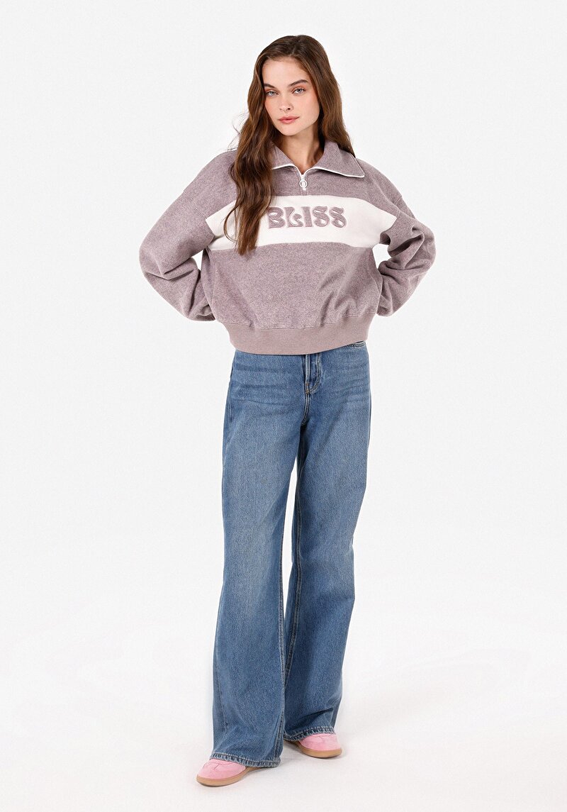 Regular Fit Fermuarlı Kadın Pembe Sweatshirt