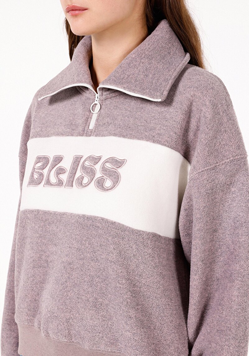 Regular Fit Fermuarlı Kadın Pembe Sweatshirt