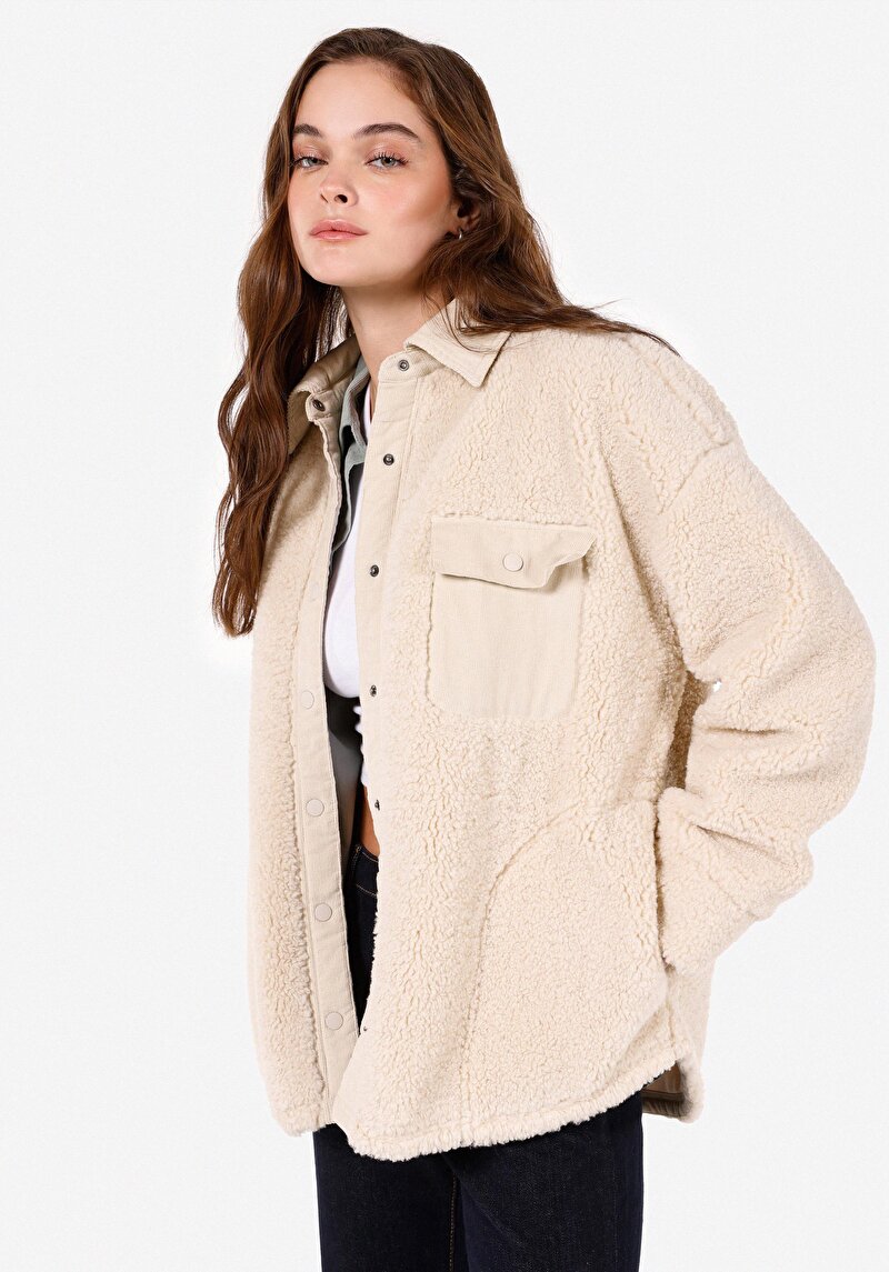 Regular Fit Shirt Neck Kadın Bej Mont