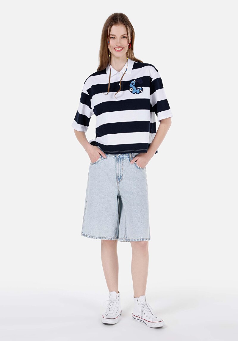 Wıde Fit Yüksek Bel Kadın Denim Jean Şort