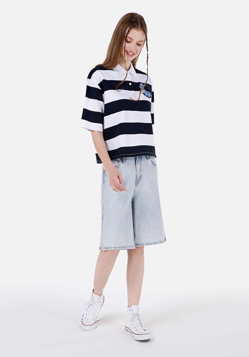 Wıde Fit Yüksek Bel Kadın Denim Jean Şort