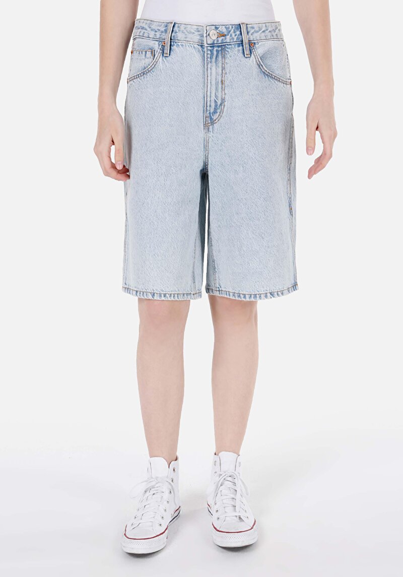 Wıde Fit Yüksek Bel Kadın Denim Jean Şort