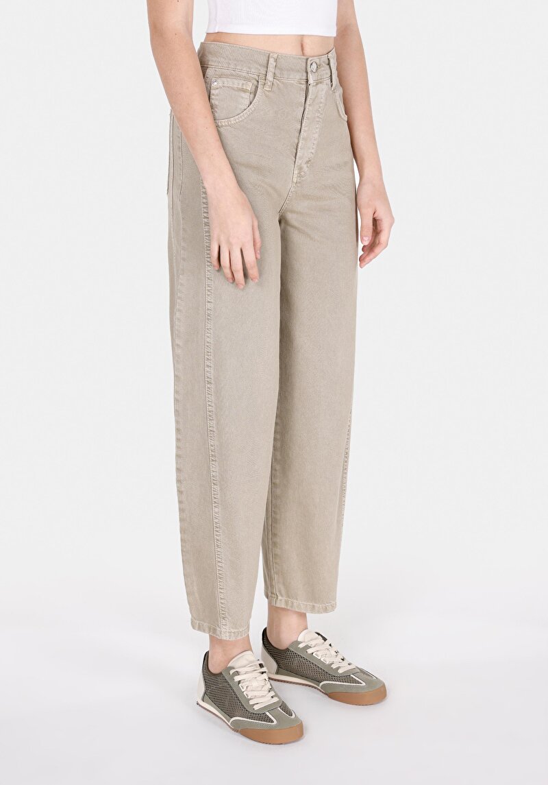 Balloon Fit Orta Bel Geniş Paça Kadın Yeşil  Pantolon