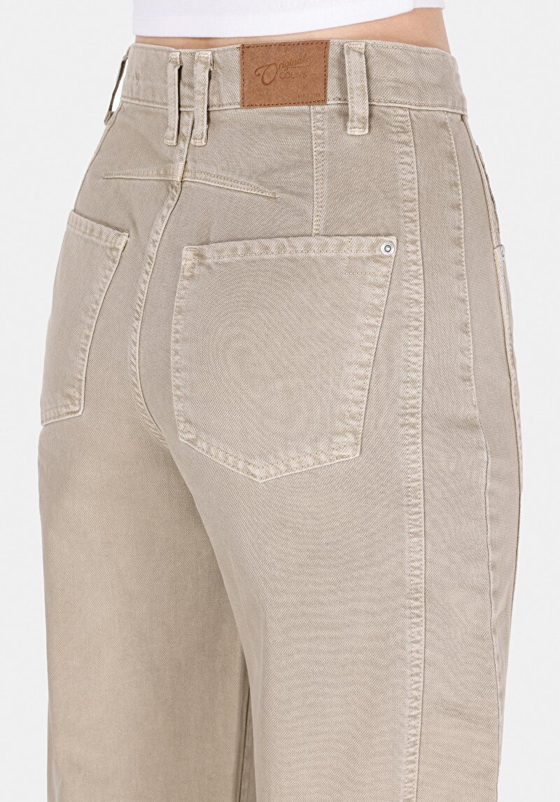 Balloon Fit Orta Bel Geniş Paça Kadın Yeşil  Pantolon