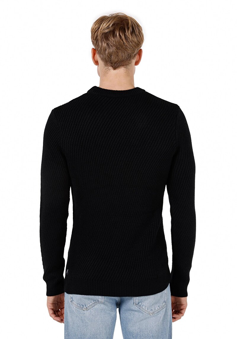 Regular Fit Yuvarlak Yaka Erkek Siyah Kazak