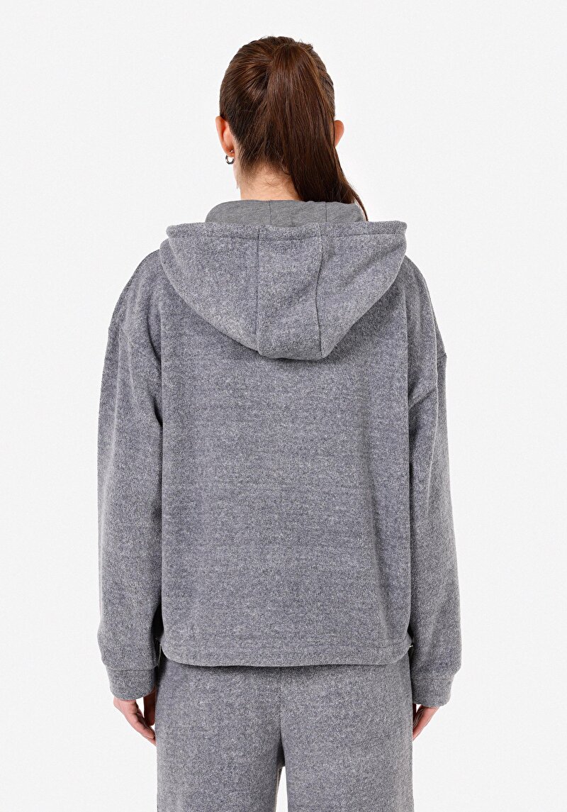 Regular Fit Kapüşonlu Kadın Gri Sweatshirt