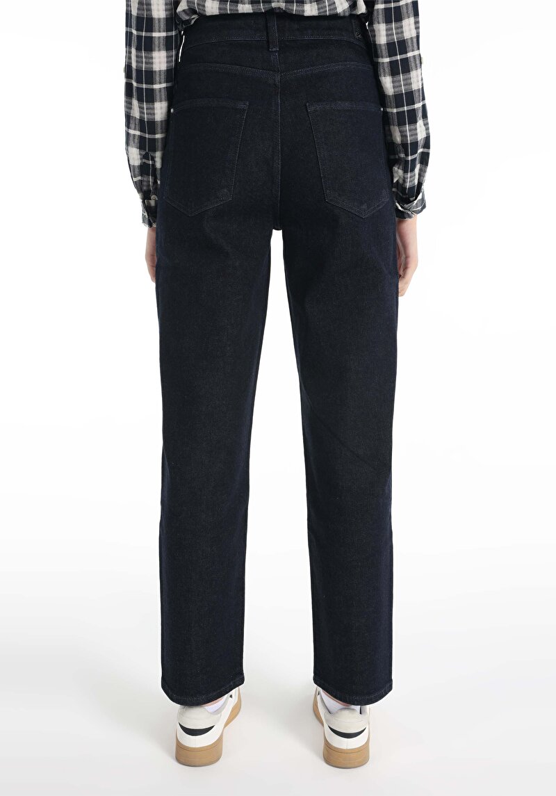 Straight Fit Yüksek Bel Düz Paça Kadın Denim Jean Pantolon